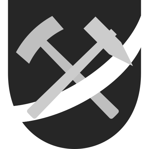 The site logo of Silbercouleur.de; a hammer and a picking iron crossed on a matte dark shield with a white sash hanging from right to left.
